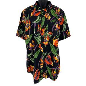 Volcom Mens Varkala Floral Woven Short Sleeve Shirt Large Classic Fit Black New